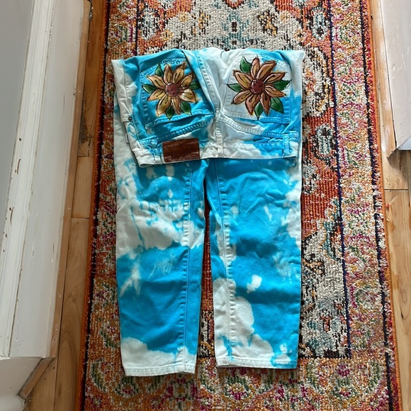 Vintage ESPRIT vibrant turquoise denim mom jean hand painted!! - Picture 11 of 16